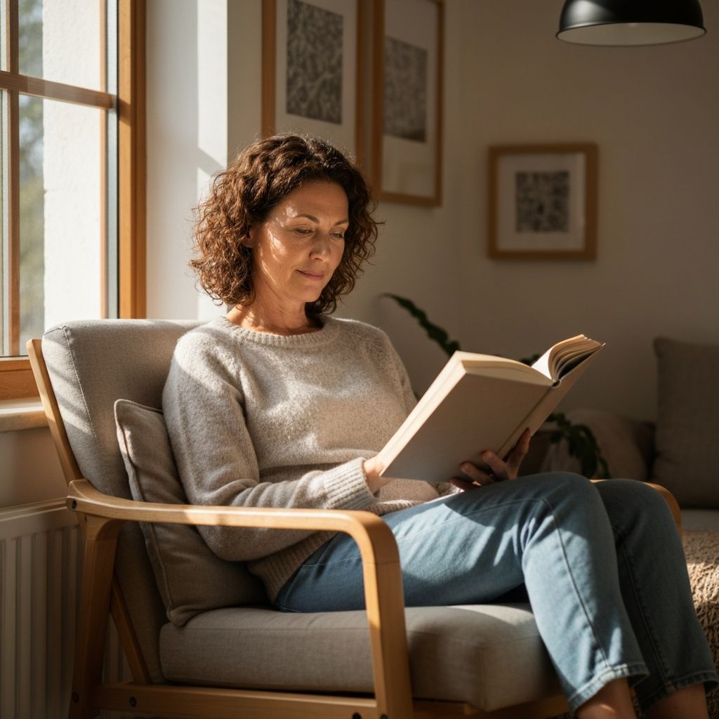 Person reading peacefully in a comfortable space